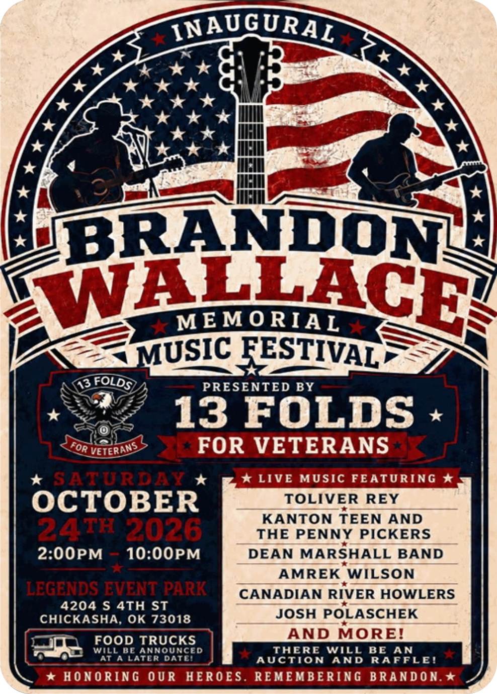 Brandon Wallace music festival poster with stars and stripes, October 24, 2026.