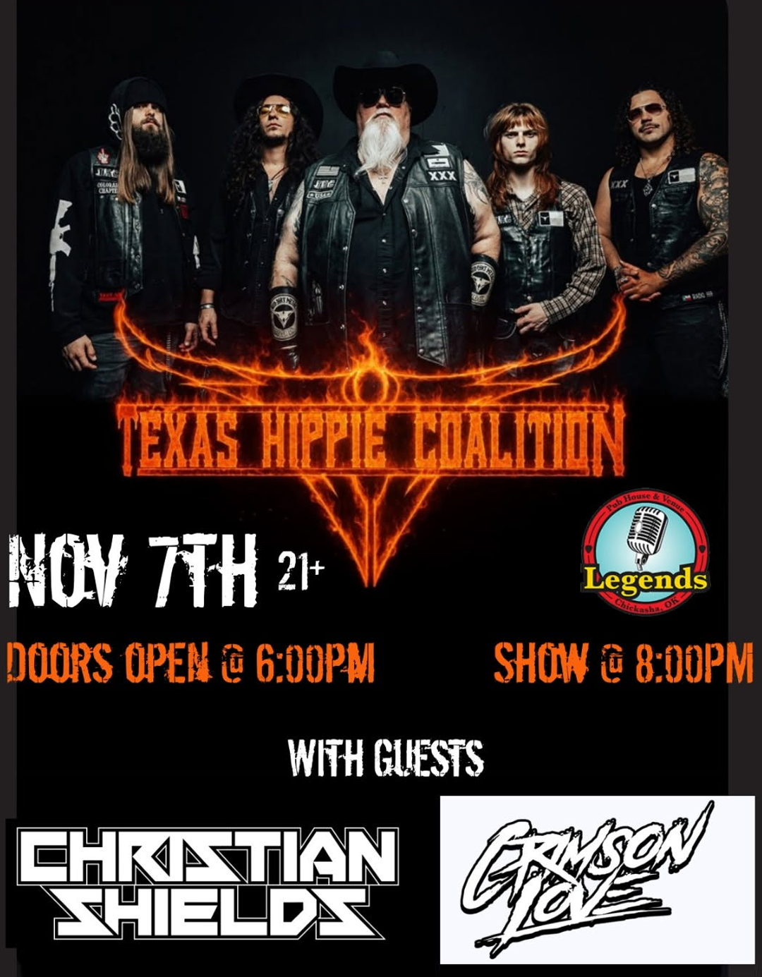 Texas Hippie Coalition concert poster, Nov. 7, doors 6:30 PM, show 8:00 PM