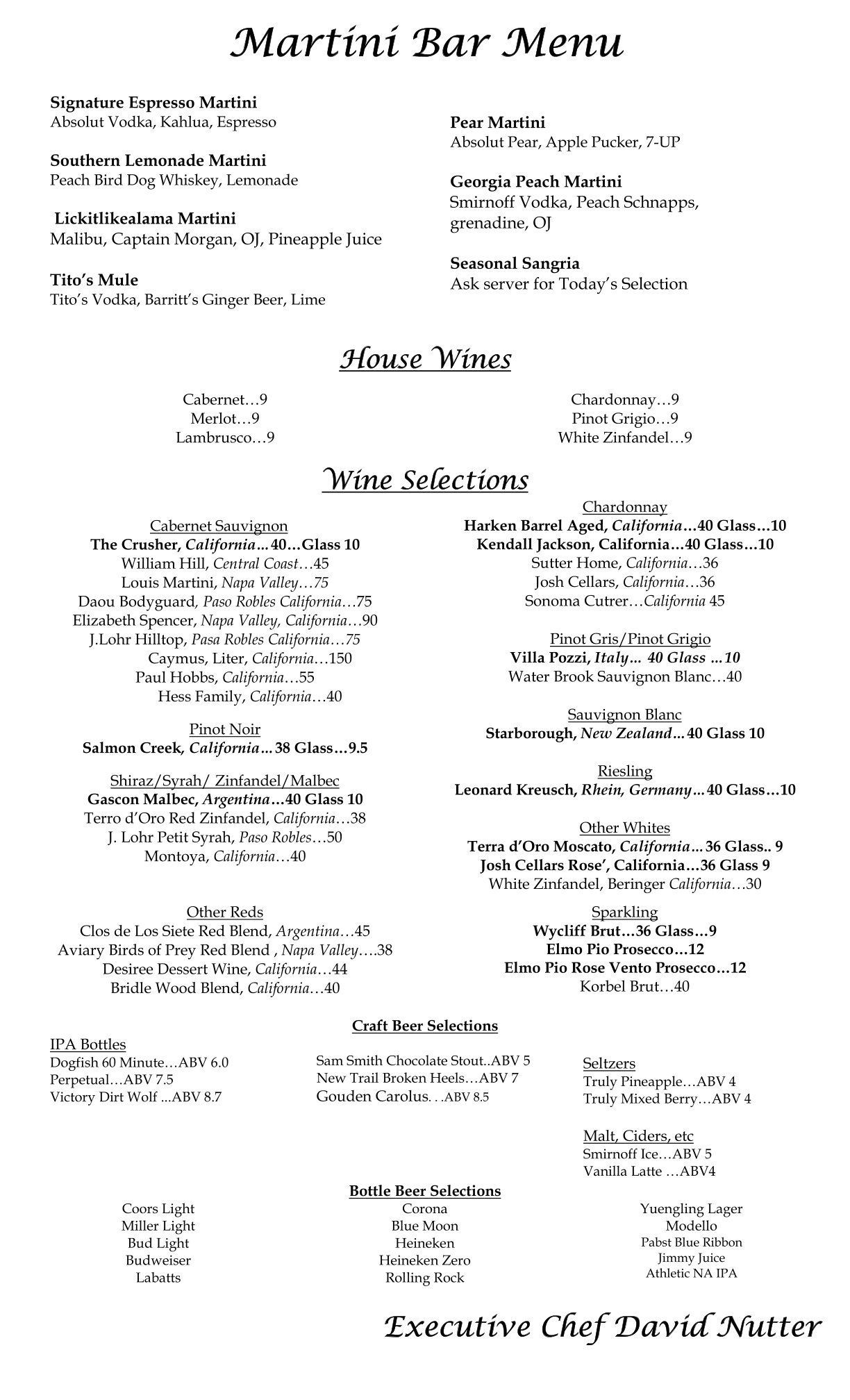 Reflections Father's Day 2025 Drinks Menu