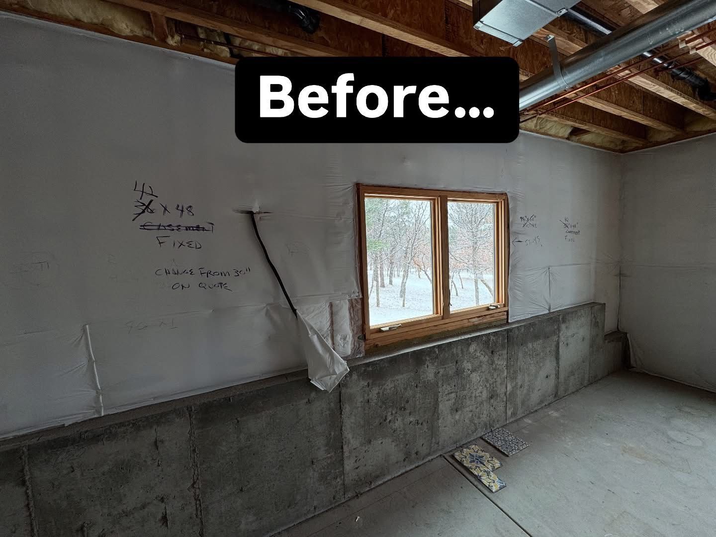 A room with a window and a sign that says before