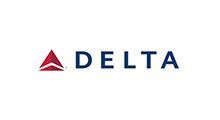 Delta Airlines logo: red triangle with two stripes above navy blue 