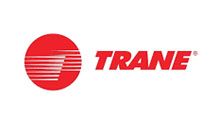 Red Trane logo: red circle with horizontal lines, and red 