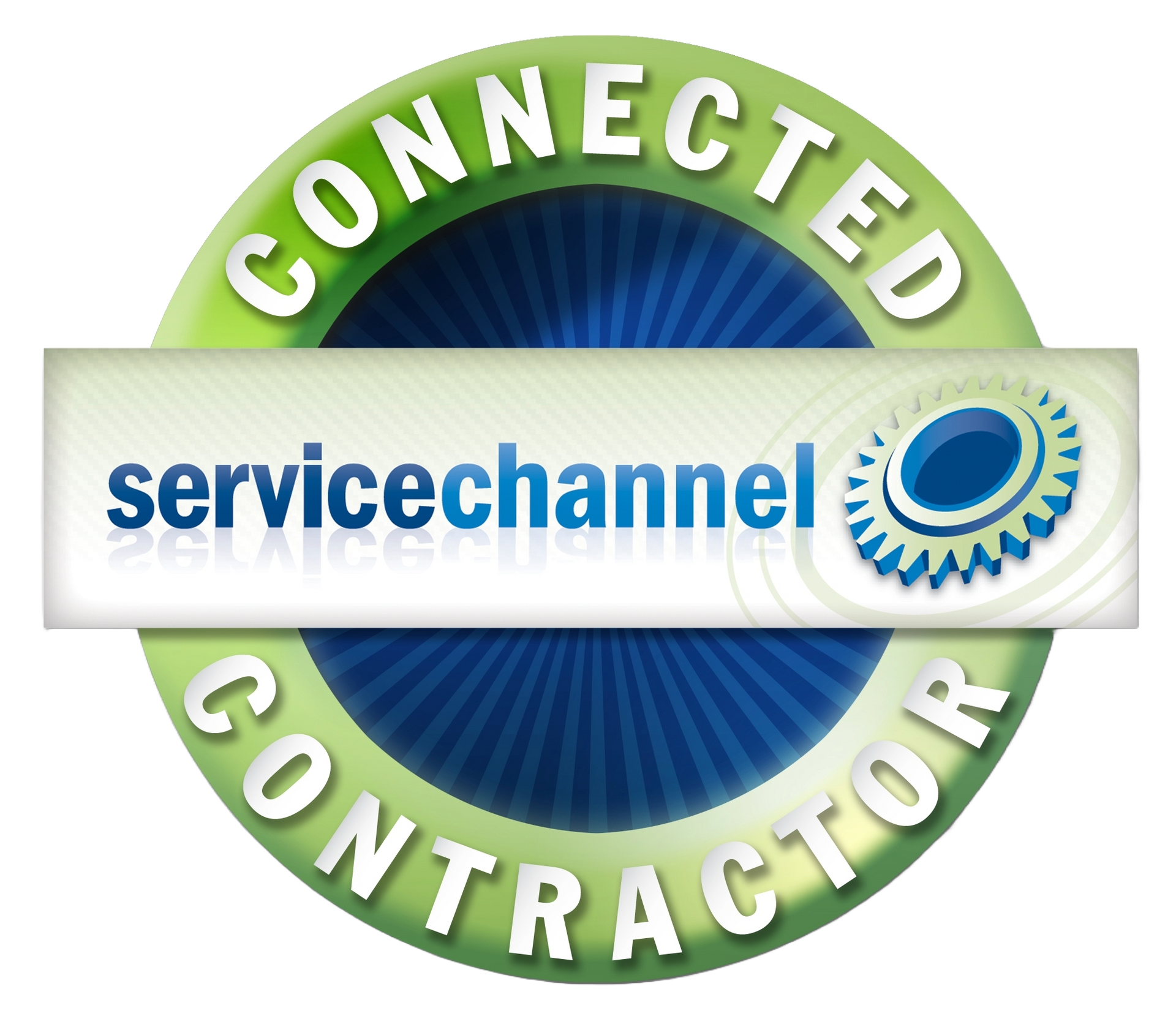 A connected servicechannel contractor logo with a blue and green circle