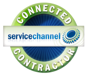 A connected servicechannel contractor logo with a blue and green circle