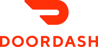 The DoorDash logo, featuring a stylized red icon resembling a forward-moving shape above the brand name in red text.