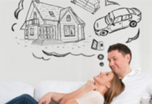 Mortgage and credit concept. Adult couple planning their future