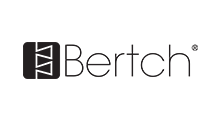 Logo for Bertch, a company. Features a black square with a design and the word 