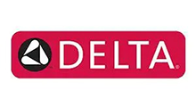 Delta logo in white text, black and white triangle on a red rectangle.