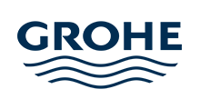 GROHE logo with blue text and water wave graphic.