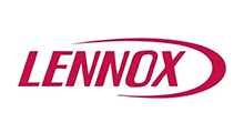 Lennox logo in red text, arched by a red crescent, on a white background.