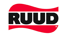 RUUD logo with a black wordmark over a red wavy design.