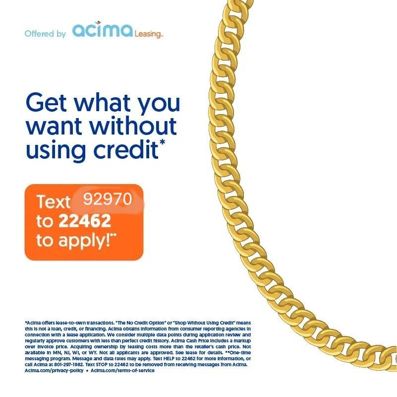 A gold chain with the words get what you want without using credit