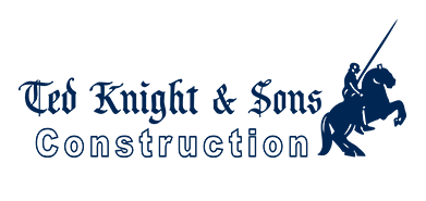 Ted Knight & Sons Construction logo with blue text and a knight silhouette on horseback