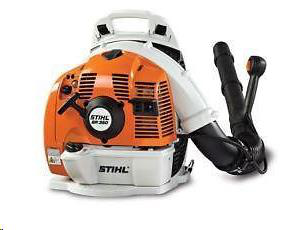 A white and orange STIHL BR 350 backpack leaf blower on a plain white background.