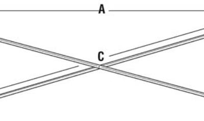 Two intersecting thin metal rods forming an 'X' shape, with labels 'A' and 'C' positioned near them.