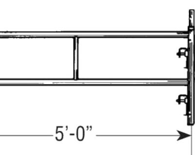 A technical drawing of a side-mounted metal bracket or scaffolding arm, labeled with a length dimension of 5'-0
