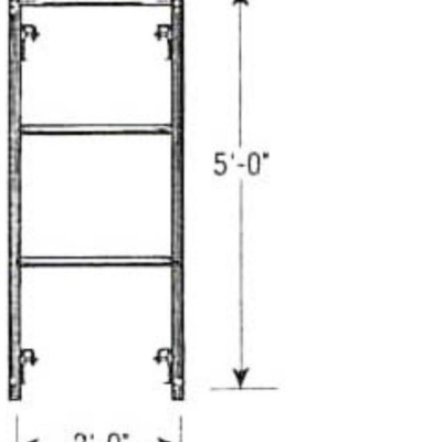 A technical diagram of a scaffolding frame measuring 5 feet tall and 3 feet wide.