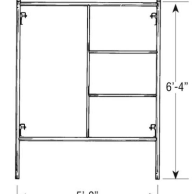 A line drawing of a scaffold frame with a height of 6 feet 4 inches and a width of 5 feet.