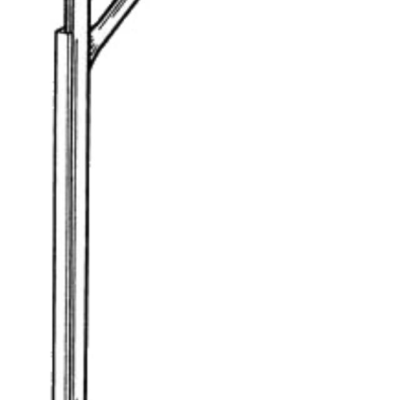 A simple line drawing of a metal post with a diagonal support brace near the top, typical of a street sign pole.