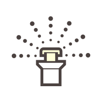 Abstract icon of a fountain pen nib with dotted rays around it on a white background