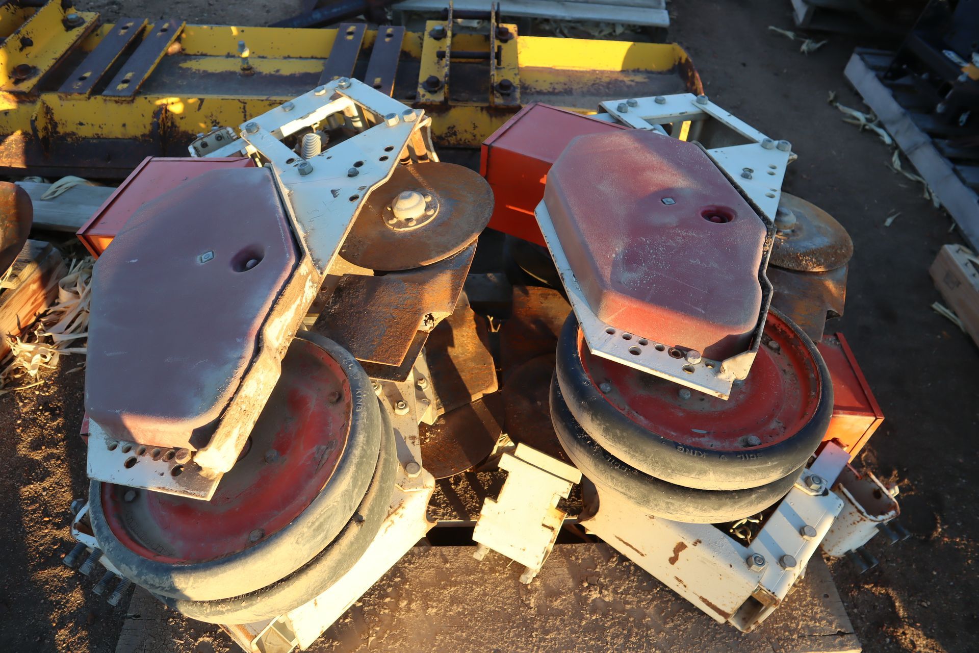 A bunch of wheels are stacked on top of each other