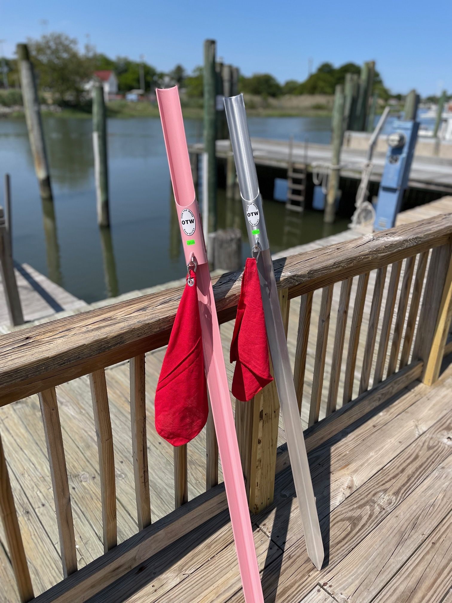 A display of fishing lures and hooks in a store.