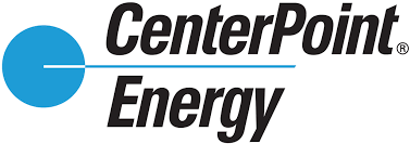 CenterPoint Energy logo: blue circle with a line, and the words 