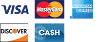 Visa, Mastercard, American Express, Discover, Cash