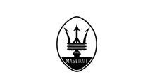 A black and white maserati logo on a white background.