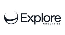 Logo of Explore Industries: black text, stylized crescent moon over