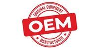 A red and white oem logo on a white background.