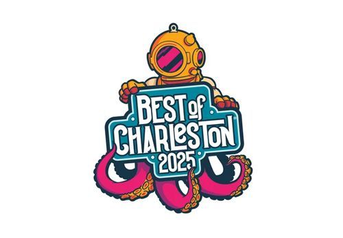 Best of Charleston 2025 logo with orange diver helmet and colorful pink, teal, and black lettering.