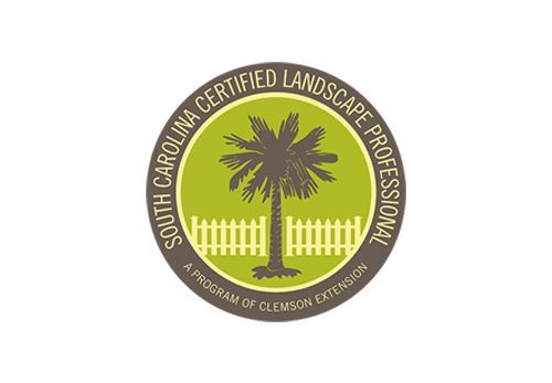 South Carolina Certified Landscape Professional seal with palm tree and white picket fence icon.