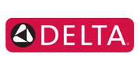 Delta logo in a red rectangle with a black circular icon on the left