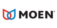 MOEN logo with red and blue emblem and black text on white background