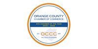 Orange County Chamber of Commerce logo in blue, gold, and white with circular emblem and OCCC text