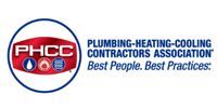 PHCC logo with plumbing-heating-cooling contractors association slogan on white background