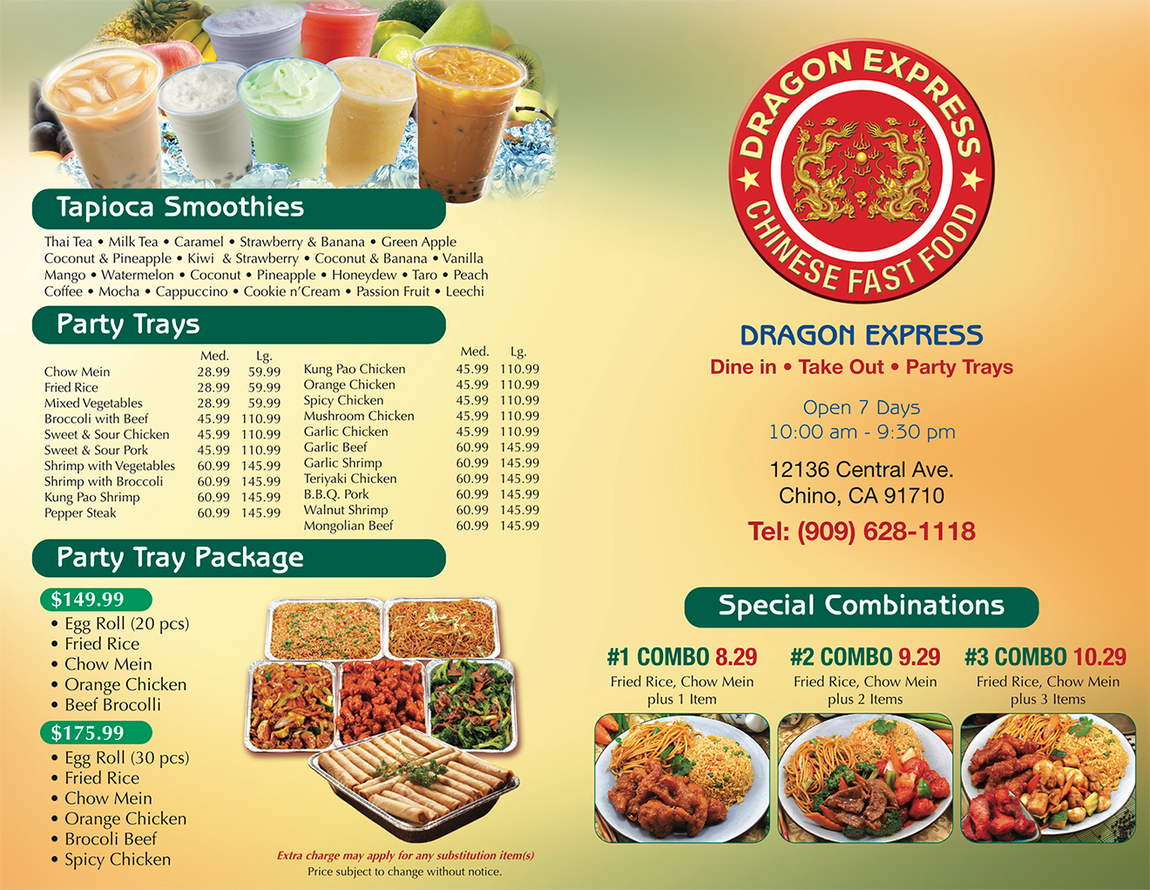 Dragon Express Menu front