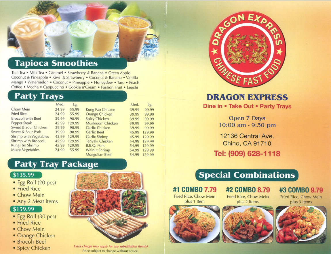 Dragon Express Menu front