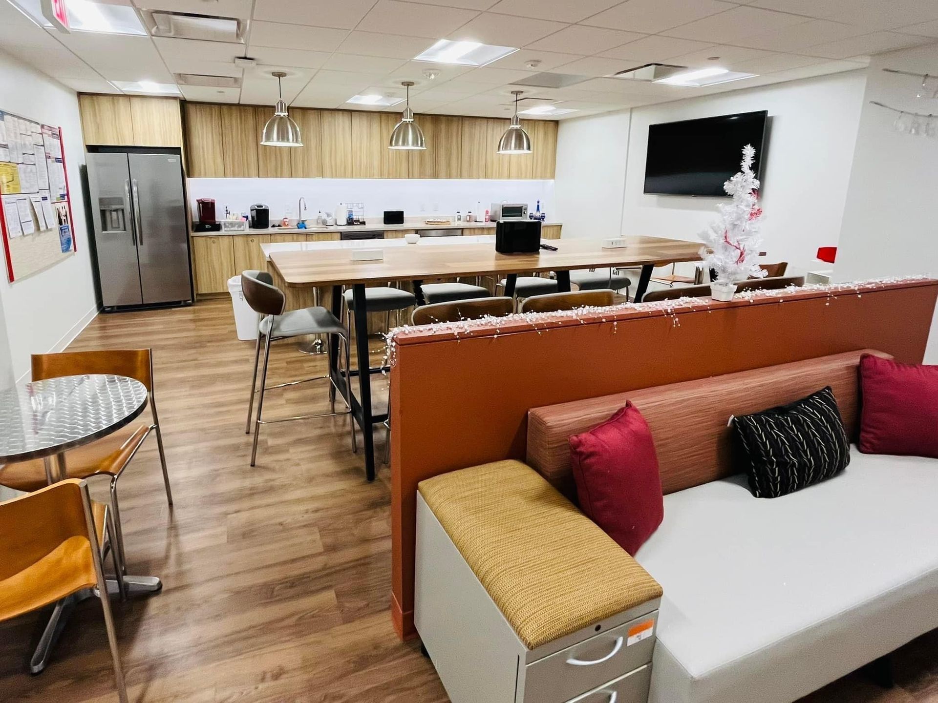 there is a couch in the middle of the room