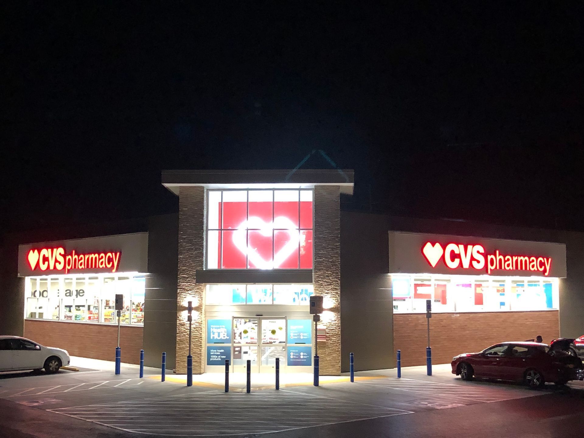 a CVS pharmacy is lit up at night