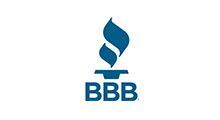 BBB logo with blue flame above the letters BBB on a white background