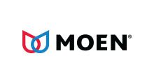 MOEN logo with red and blue faucet icon and black wordmark on white background