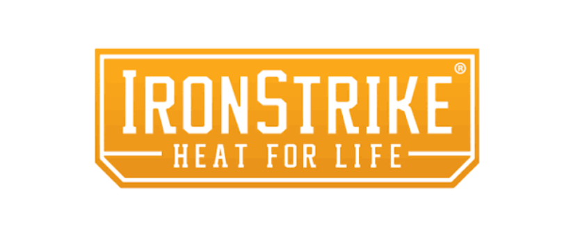 Orange IronStrike logo with the tagline “Heat for Life” in white text