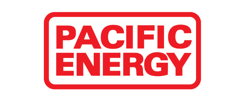Pacific Energy logo in red text inside a red rounded rectangle