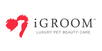 Logo for iGroom, a pet grooming business. Red heart shape with a dog silhouette. Gray text: iGroom, Luxury Pet Beauty Care.