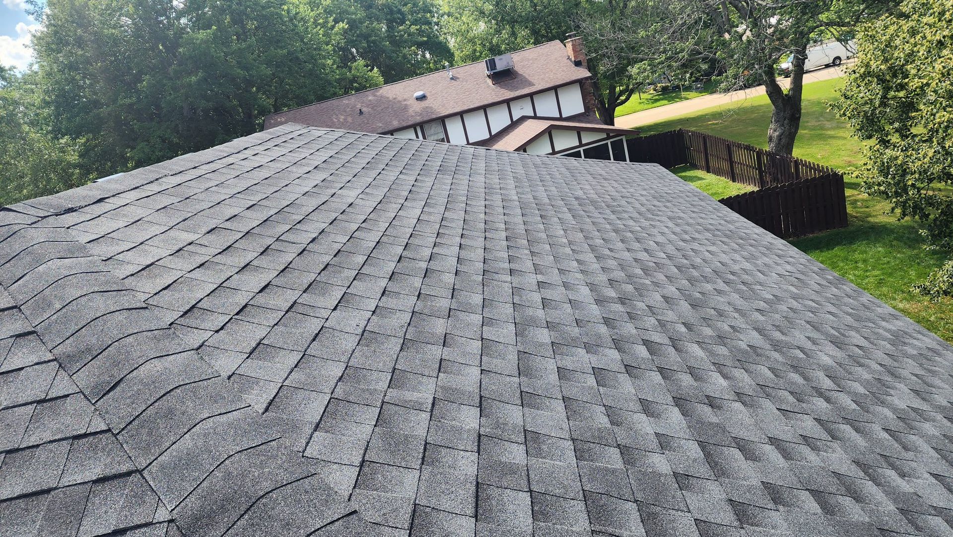 The roof of a house with a lot of shingles on it.