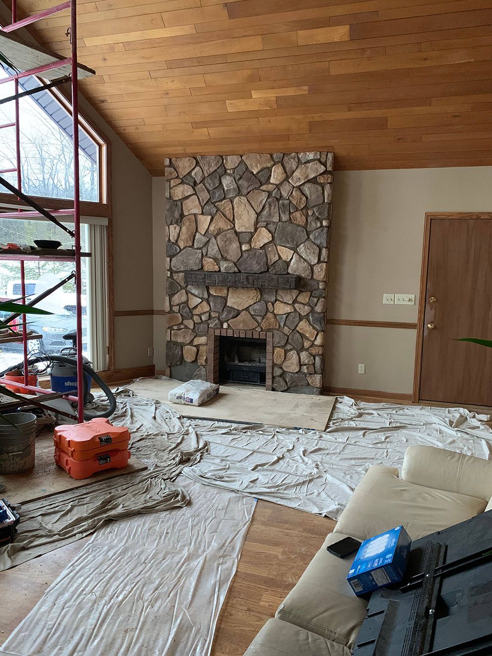 fireplace masonry in-progress work