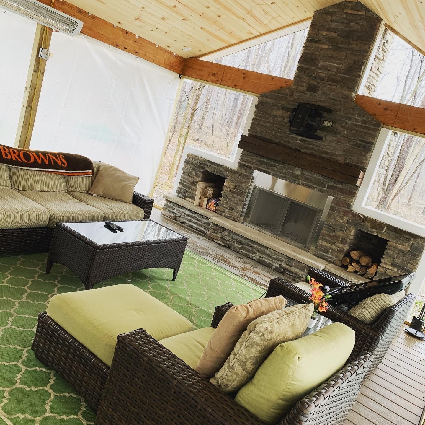 Porch with fireplace