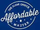 Blue logo reading 'The Clear Choice Affordable' with 'in water' in a circular design